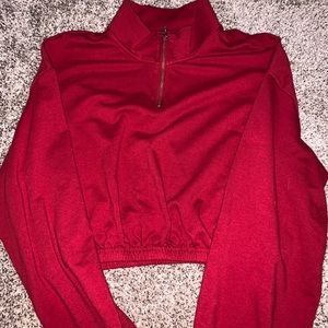 Cropped red quarter zip